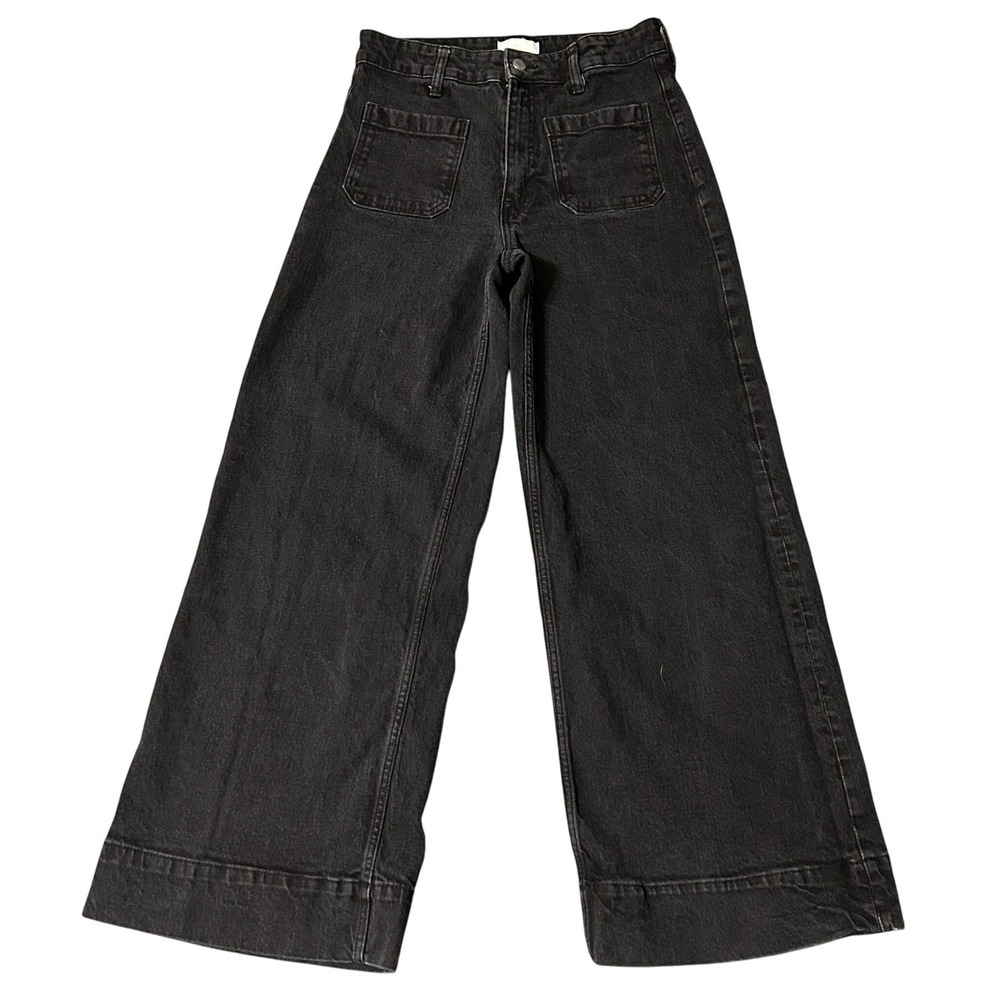 H&M Wide Leg Patch Pocket High Rise Jeans Womens 6 Black Denim Pants